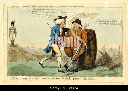 John Bull in einer Wut zwingt Nic Frog, gegen seinen Willen zu kämpfen. (BM 1917,1208.4098). Stockfoto