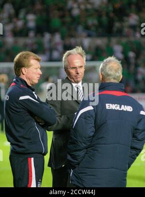 07. September 2005. Windsor Park, Belfast, Nordirland. Internationaler Fußball – 2006 FIFA Fußball-Weltmeisterschaft Gruppe 6 Qualifier, Nordirland 1 England 0. 2005 England-Manager Sven Goran Eriksson neben Trainer Steve McClaren in Belfast vor dem WM-Qualifikationsspiel. Stockfoto