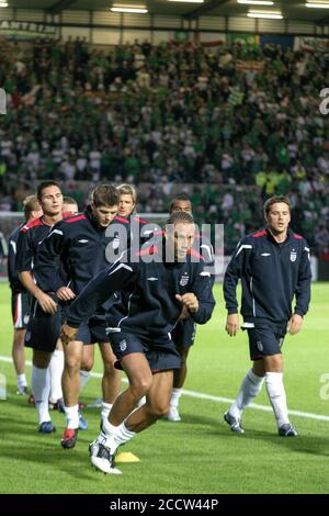 07. September 2005. Windsor Park, Belfast, Nordirland. Internationaler Fußball – 2006 FIFA Fußball-Weltmeisterschaft Gruppe 6 Qualifier, Nordirland 1 England 0. Rio Ferdinand Ausbildung in Belfast. Stockfoto