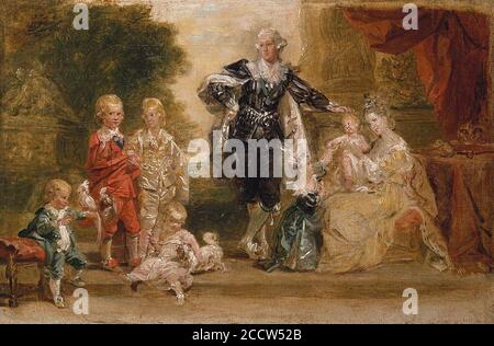 Johan Joseph Zoffany (Frankfurt 1733-London 1810) - George III., Königin Charlotte und ihre sechs ältesten Kinder Stockfoto