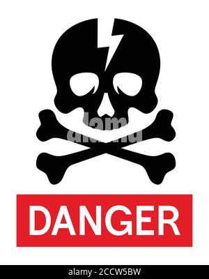 Hochspannungs-Schild mit Totenkopf, Kreuzknochen und Blitz. Warnschild. Vektor Stock Vektor