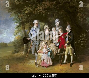 Johan Joseph Zoffany (Frankfurt 1733-London 1810) - Königin Charlotte (1744-1818) mit Mitgliedern ihrer Familie Stockfoto