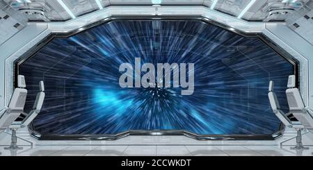 Weiß sauber Raumschiff Innenraum Springen zu Lichtgeschwindigkeit 3D-Rendering Elemente dieses Bildes, die von der NASA eingerichtet wurden Stockfoto