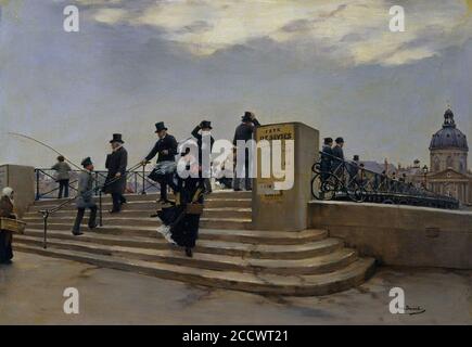 Jean Béraud EIN windigen Tag an der Pont des Arts. Stockfoto