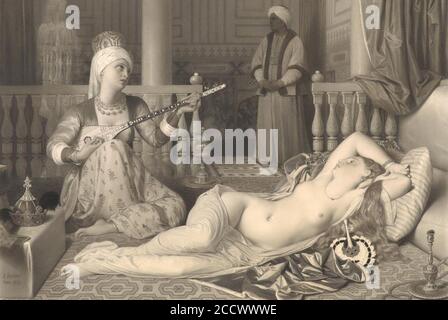 Jean-Auguste-Dominique Ingres, Odalisque und Slave, 1839. Graphit, schwarze und weiße Kreide, grau und braun waschen. Stockfoto