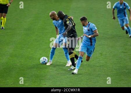 Harrison, NJ - 24. August 2020: Heber (9) von NYCFC kontrolliert den Ball während des regulären MLS-Saisonspiels gegen Columbus Crew SC in der Red Bull Arena Stockfoto