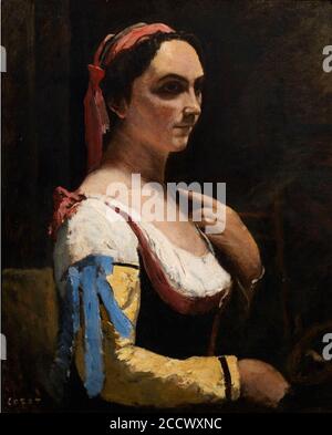Jean-Baptiste-Camille Corot - die italienische Frau oder Frau mit gelben Ärmeln. Stockfoto