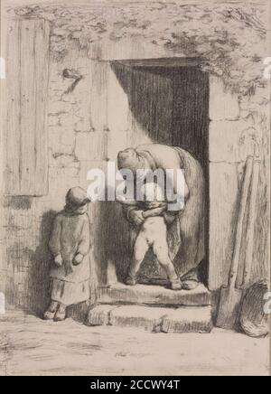 Jean-François Millet - Mütterliche Fürsorge Stockfoto