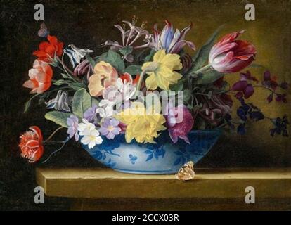 Jean-Michel Picart - Stillleben von Blumen mit Schmetterling. Stockfoto