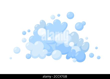 Isolierter Schaum aus Seife. Hellblauer Schaum und Blasen. Vektorgrafik im Cartoon-Stil Stock Vektor