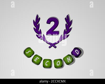 ZWEITER Text um das 3D-Symbol, 3D-Illustration Stockfoto