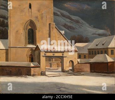Johan Christian Dahl - das Eingangstor der Kathedrale, Bergen - Bergens Domkirke Stockfoto