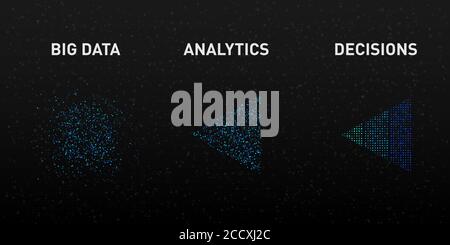 Visualisierung des Big-Data-Analyseprozesses. Konzept der Informationsanalyse. Strom von Dreiecksdaten. Sortieren von Binärcode. Wissenschaft Und Technologie Stock Vektor