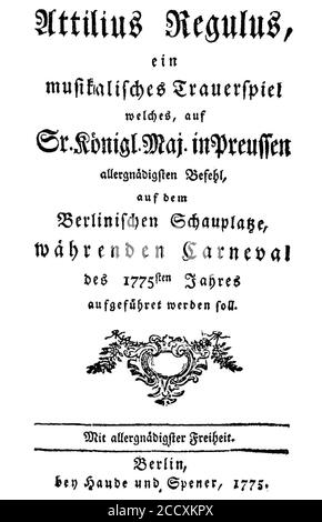 Johann Adolph Hasse - Attilio Regolo - titelblatt des Libretto - Berlin 1775. Stockfoto