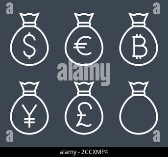 Taschen mit Geld Thin Line Vektor-Symbol. Stock Vektor