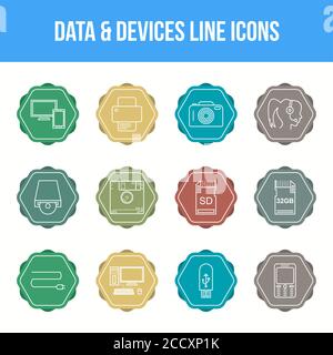 Eindeutiger Symbolsatz für Daten- und Gerätezeilen Stock Vektor