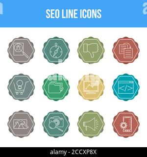 Eindeutige SEO Line-Symbolsatz Stock Vektor