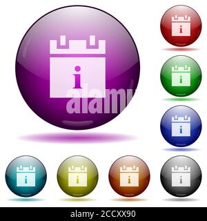 Zeitplan Info Symbole in Farbe Glas Kugel Tasten mit Schatten Stock Vektor