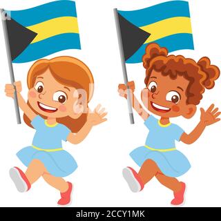 Bahamas Flagge in der Hand. Kennzeichen für Kinder. Nationalflagge von Bahamas Vektor Stock Vektor