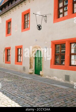 Geburtsort von Johannes Tetzel, Verwöhnhändler, Pirna, Sächsische Schweiz, Sachsen, Deutschland Stockfoto