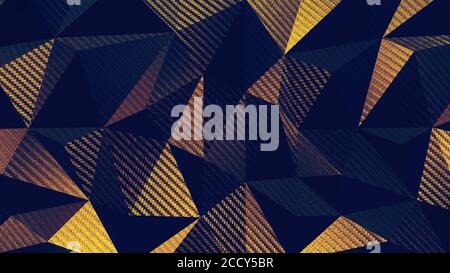 Dreieckiger polygonaler Hintergrund aus Kohlegold. 3D-Rendering Stockfoto