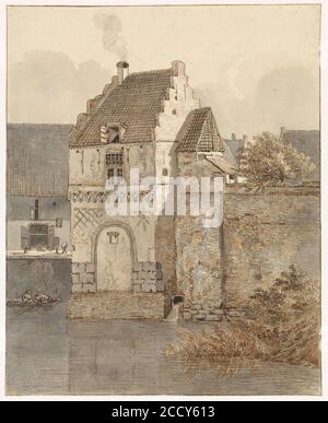 Johannes Franciscus Christ - Gezicht op de Bottelpoort aan de Oude Haven te Nijmegen. Stockfoto