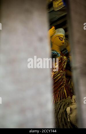 Idol der Göttin Durga vor dem Fest von Durga Puja Stockfoto