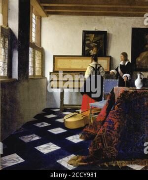 Johannes Vermeer - Dame an den Virginal mit einem Gentleman, "Musikstunde" Stockfoto