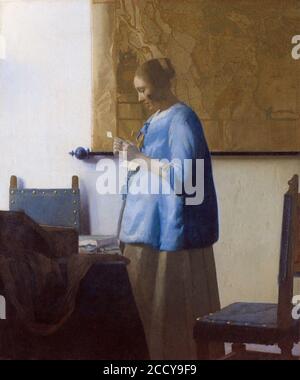 Johannes Vermeer - Frau in Blau beim Lesen eines Briefes Stockfoto