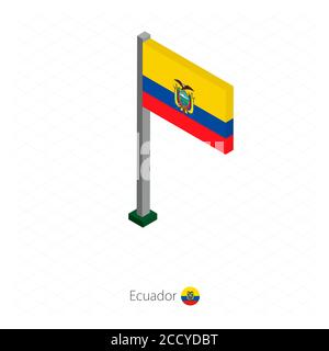 Ecuador Flagge auf Fahnenmast in Isometrischer Dimension. Isometrischer blauer Hintergrund. Vektorgrafik. Stock Vektor