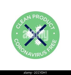 Coronavirus kostenloses Produktsymbol. Rundes Symbol für saubere Gegenstände oder Produkte von Covid-19. Stock Vektor