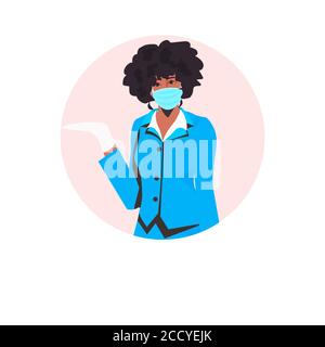 afroamerikanische Stewardess in Uniform trägt Gesichtsmaske zu verhindern Coronavirus pandemic covid-19 Quarantäne Konzept Porträt Vektor Illustration Stock Vektor