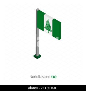 Norfolk Island Flagge auf Fahnenmast in isometrischer Dimension. Isometrischer blauer Hintergrund. Vektorgrafik. Stock Vektor