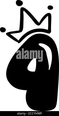 Vektor Vintage prall Süße Zahl 4 mit Krone. Princess Element Four Schriftartlogo. Valentine Hand gezeichnete Alphabet Zeichen für Seite Dekoration und Design Stock Vektor