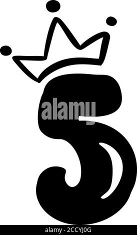 Vektor Vintage prall Süße Zahl 5 mit Krone. Princess Element Five Schriftartlogo. Valentine Hand gezeichnete Alphabet Zeichen für Seite Dekoration und Design Stock Vektor