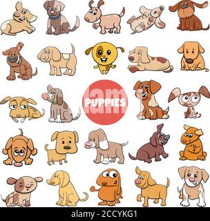 Cartoon Illustration von Puppy Dog Comic Tierfiguren Big Set Stock Vektor