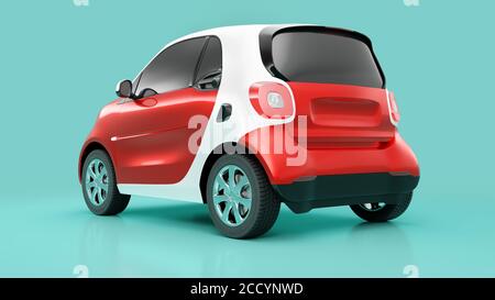 Rückansicht des Eco Red Concept Car auf blauem Hintergrund Stockfoto