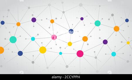 Hintergrund für die Kommunikation in Netzwerkfarbe. Illustration eines abstrakten sozialen Netzwerks, flaches Design Stock Vektor