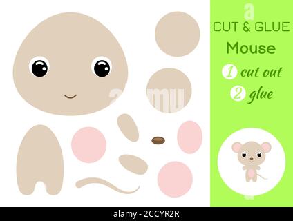 Schneiden und kleben Baby-Maus. Arbeitsblatt zur Entwicklung von Schulungen. Farbe Papier Spiel für Kinder im Vorschulalter. Teile des Bildes ausschneiden und auf Papier kleben. Stock Vektor