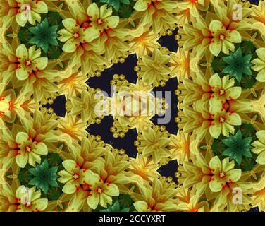 Digital Gestaltes Design Mit Kaleidoskop-Effekt Auf Künstlicher Sonnenblume Stockfoto