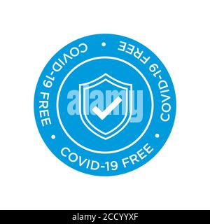 Covid-19 Free Icon. Rundes Symbol für saubere Bereiche, Oberflächen oder Produkte von Coronavirus. Stock Vektor