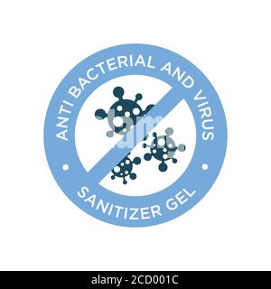 Symbol für Desinfektionsmittel. Antibakterielle und Viruslösung. Rundes Symbol für Desinfektionsgel-Etiketten. Stock Vektor