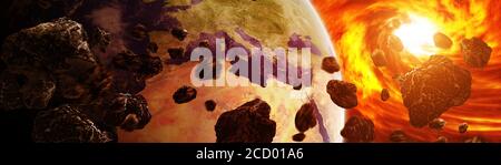 Explodierende Sonne im Weltraum in der Nähe des Planeten Erde 3D-Rendering Elemente dieses Bildes, die von der NASA eingerichtet wurden Stockfoto