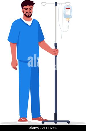 Männliche Krankenschwester semi flach RGB Farbe Vektor Illustration Stock Vektor