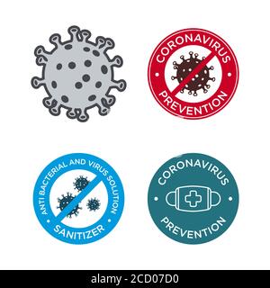 Symbol für Coronavirus-Prävention gesetzt. MERS-Cov (Middle East Respiratory Coronavirus Syndrome), (2019-nCoV). Design zum Schutz vor einer viralen Pandemie. Stock Vektor