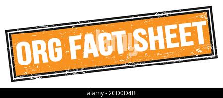 ORG FACT SHEET Text auf orange schwarz grungy Rechteck Stempelzeichen. Stockfoto