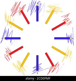 Abstrakter Hintergrund mit Buntstiften und Doodle in flacher Ausführung. Vektor EPS10. Stock Vektor