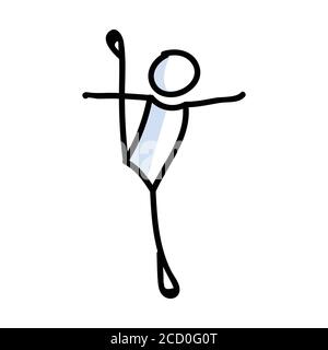 Handgezeichnetes Stickman Ballett Tänzer springen Konzept. Einfache Umriss Ballerina Figur Doodle Symbol Cliparts. Für Tanzstudio oder Theater Performer Skizze Stock Vektor