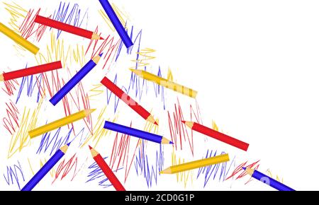 Abstrakter Hintergrund mit Buntstiften und Doodle in flacher Ausführung. Vektor EPS10. Stock Vektor