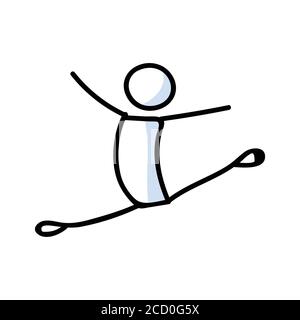 Handgezeichnetes Stickman Ballett Tänzer LEAP Konzept. Einfache Umriss Ballerina Figur Doodle Symbol Cliparts. Für Tanzstudio oder Theater Performer Skizze Stock Vektor